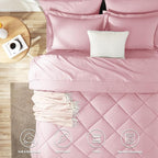 CozyLux Queen Comforter Set Pink - Bed in a Bag Queen Size 7 Pieces, Luxury Soft Bed Set for All Seasons, Bedding Set with Down Alternative Comforter, Sheets, Pillowcases & Shams