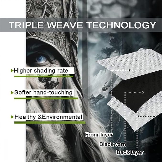 Fantasy Norse Viking Curtains,Cool Gothic Vintage Vikings Mystical Symbol Eagle Window Drapes Thermal Insulated Rod Pocket Blackout Drapes for Bedroom 2 Panels 63L x 21W