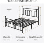 SHA CERLIN 14'' Full Size Metal Platform Bed Frame/Victorian Headboard and Footboard/Steel Slats Mattress Foundation for Storage/No Box Spring Needed/Noise Free/Black