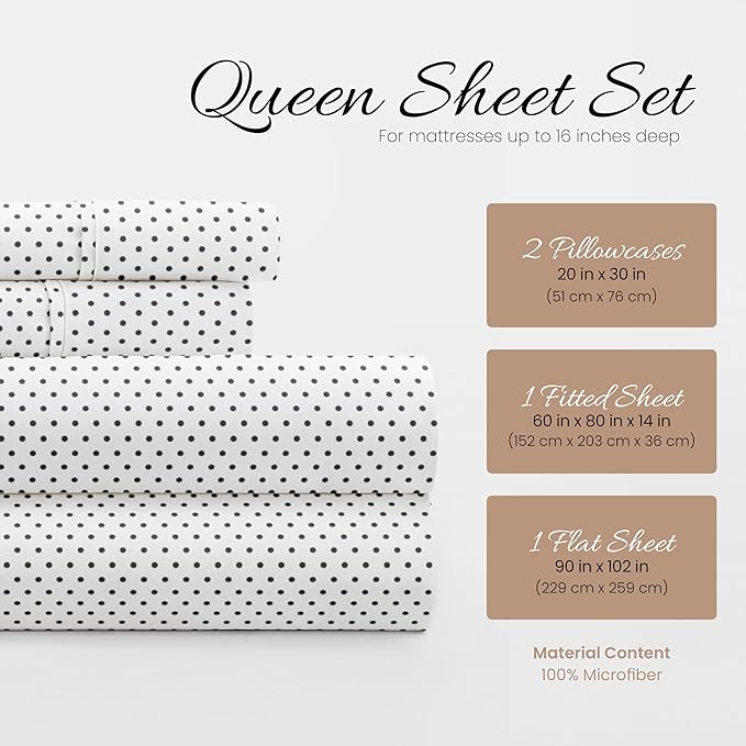 Linen Market Double-Brushed Patterned Microfiber Queen Sheet Set 4 Piece – Oeko-TEX Certified Ultra Soft & Wrinkle-Free - 16" Deep Pocket Sheets - Easy Care Queen Size - Stippled Gray