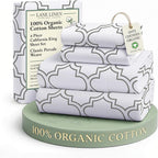 LANE LINEN 100% Organic Cotton Printed California King Sheets Set, 4-Piece Soft & Comfy Sustainably Produced Oeko-Tex Certified All Season Naturally Cooling Cal King Sheets - Trellis Silver