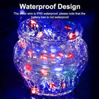 btfarm 4th of July Patriotic Fairy Lights Battery Operated, 30 Pack Red White Blue 3 Modes Twinkle String Lights, 7ft 20 Led Independence Day Mini for Mason Jars Vases Table Centerpiece Decorations
