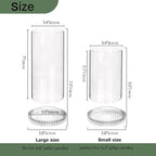 Vixdonos Hurricane Glass Candle Holders Set Pack 2 Serrated Round Candle Stand for Pillar Candles Modern CandleHolders with 5.1" 7.1" Tall Cylinder Chimney Cover for Outdoor Wedding Decor