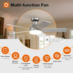 addlon Ceiling Fans with Lights, 42 Inch Low Profile Ceiling Fan with Light And Remote Control, Flush Mount, Reversible, 3CCT, Dimmable, Quiet, Nickel Small Ceiling Fan for Bedroom Indoor/Outdoor Use
