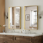 VooBang Bathroom Mirror 20x30 inch, Gold Gorgeous Deep Frame Wall Mirror, Modern Round Corner Bathroom Vanity Mirror for Bedroom, Living Room, Hanging or Leaning Horizontal or Vertical, Gold