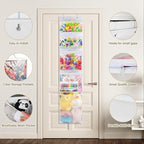 Hanging Toy Storage over Door, Block Stuffed Animal Organizer Idea with 4 Removable Case Bag, Bi-Fold Closet Holder with Mesh Pocket for Kid Boy Girl