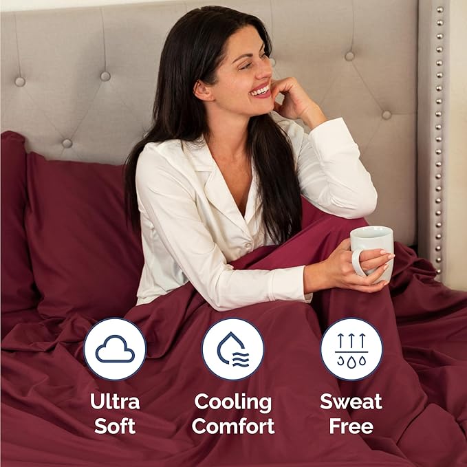 Twin 4 Piece Sheet Set - Comfy Breathable & Cooling - Ultra Soft Hotel Luxury Bedding Set w/ 8-16 Inch Deep Pockets - 1 Flat & 1 Fitted Sheet & 2 Pillowcases - Wrinkle Free and Easy Care - Burgundy