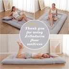 Japanese Floor Mattress, Futon Mattress with Storage Bag and Washable Cover, Roll Up Tatami Mat Suitable for Guest Room, Grey, Queen