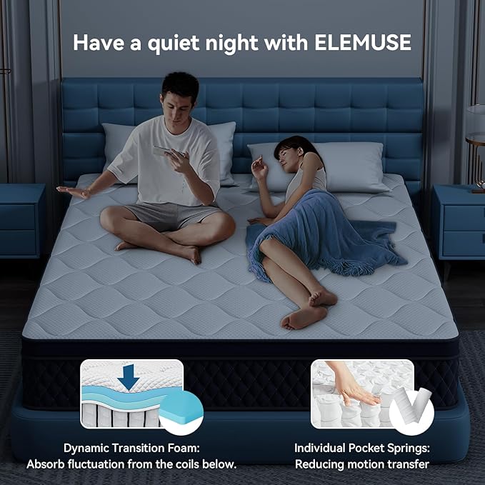 ELEMUSE 10 Inch Twin Mattress in a Box, Memory Foam Hybrid Mattress with Individually Pocketed Springs for Isolate Motion, Pressure Relief, CertiPUR-US Certified