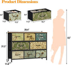 Furnulem 8 Drawer Dresser, Wide Fabric Chest of Drawers, Vintage Furniture for Bedroom, Living Room, Hallway, Closet Clothes Storage, Wooden Top