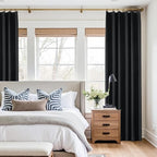 KangBang Extra Wide Pinch Pleated Blackout Curtains 84 Inch Length 2 Panels Set, Thermal Insulated Linen Curtains for Sliding Door Living Room, Modern Pleat Draperies with Hooks,60x84, Black