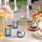 Blue 12 PCS Combination Tea Lights Candle Holder Decorative with Butterfly Pattern, Votive Candle Holders for Wedding, Birthday, Anniversary, Parties, and Holiday Decorations