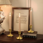 Brass Gold Taper Candle Holders Set of 2, Vintage Metal Candlestick Holders for Dinner Room Table Centerpiece or Mantel Wedding Party Decor