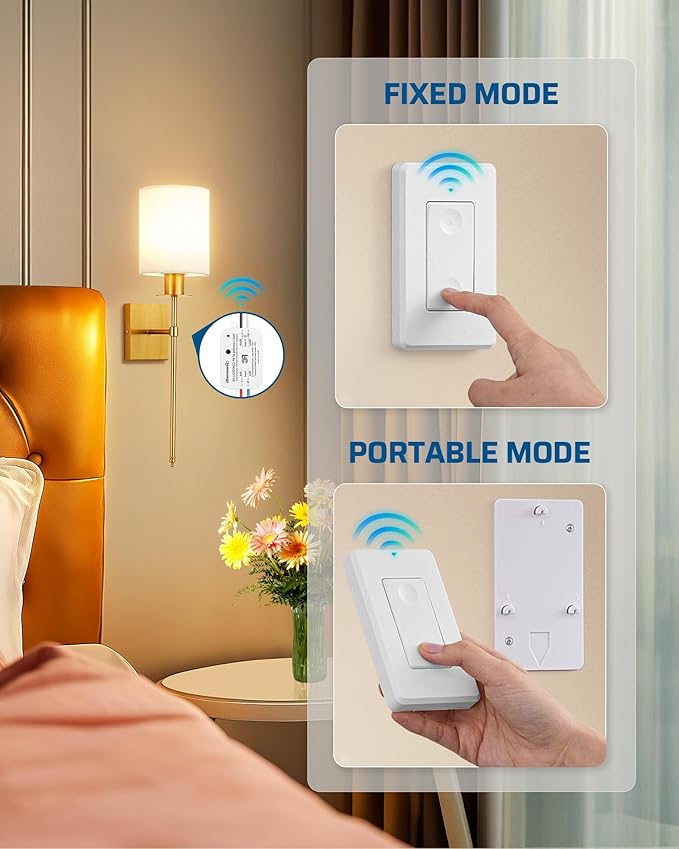 DEWENWILS Wireless Remote Light Switch, Expandable Wireless Wall Switch Kit, No Wiring, No WiFi, 100 Ft RF Range, Programmable, Remote Control Light Fixture for Lamps, Ceiling Lights, Fans