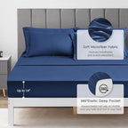 Love's cabin California King Comforter Set Dark Blue, 7 Pieces California King Bed in a Bag, All Season Bedding Sets with 1 Comforter, 1 Flat Sheet, 1 Fitted Sheet, 2 Pillowcase and 2 Pillow Sham