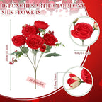 Geosar 16 Bundles Artificial Peonies Flowers Fake Silk Peony Bouquet Faux Peonies Flowers Bulk for Decoration Vase Floral Arrangements Wedding Party Table (Bright Red)