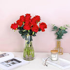 JUSTOYOU 8PCS Red Roses Artificial Flowers Realistic Long Stem Fake Roses Bouquet, Faux Silk Flowers for DIY Bouquets Wedding Centerpieces Arrangements Home Party Decor