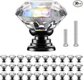 POZEAN Crystal Cabinet Knobs 30Pack, 1.18inch Dresser Knobs for Cabinet, Drawer with Two Different Sizes Screws, Diamond Glass Pulls Handles (30mm, 30Pack, Clear-Black)