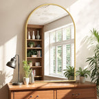 Sweetcrispy Arched Bathroom Mirror 38x26 Inch Gold Metal Framed Arch Vanity Mirror for Wall, Over Sink, Farmhouse, Restroom, Anti-Rust, Modern Decorative, Hanging or Leaning