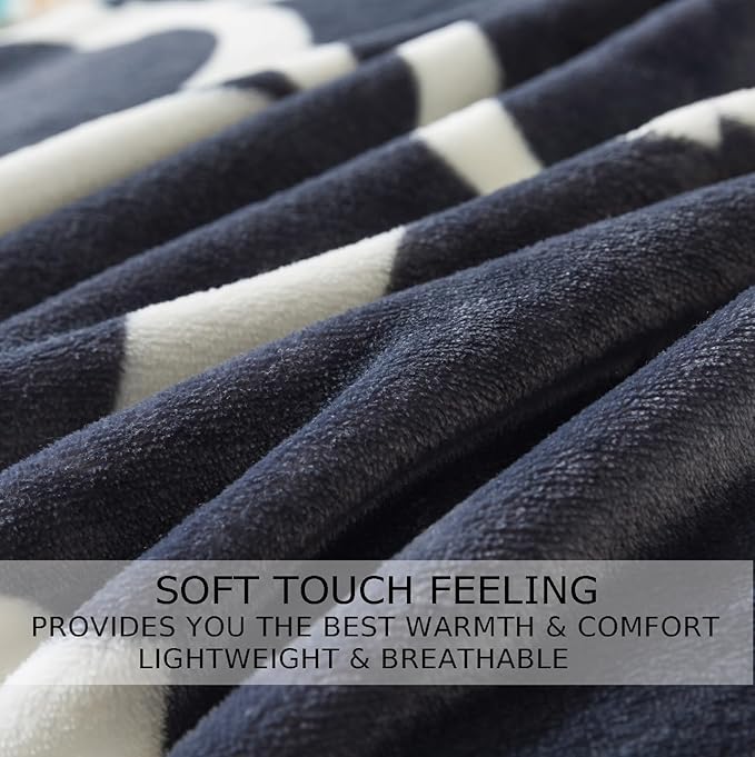 Gray Pattern King Size Blanket,90x108 Inches Microfiber Soft Cozy Fluffy Warm Hand Made Throw Blankets for King Calking Bed,Couch, Sofa, Chair, Camping, Picnic,Grey and White