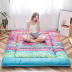 MAXYOYO Bohemian Retro Mattress Boho Floral Style Japanese Futon Mattress Tatami Floor Mat Foldable Lounger Portable Camping Sleeping Pad Couch Bed Twin Size