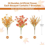 SHareconn 24 Bundles Artificial Fall Flowers for Outdoors Decoration, UV Resistant Silk Eucalyptus Lavender Faux Autumn Fake Plants for Outside Indoor Garden Yard Porch Home Decor, Autumn Orange-Red