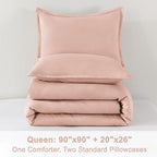 Litanika Pink Queen Size Comforter Set, 3 Pieces Blush Plain Bedding Comforter Set, All Season Bed Set (90x90In Comforter & 2 Pillowcases)