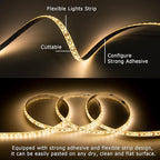 White LED Strip Lights, Waterproof cuttable 1200 SMD 2835 LED Tape, 12V 65.6ft/20m Flexible Ribbon, Kitchen Cabinet Lighting (Warm White)