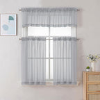 Chyhomenyc Light Grey Sheer Curtains 36 inch Length 2 Panels, Light Filtering Voile Rod Pocket Short Window Curtians for Bathroom Living Room Farmhouse Small Windows, 42Wx36L inches