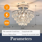 YYJLX Modern E26 Small Crystal Chandelier Semi Flush Mount Ceiling Light Fixture Silver Ceiling Lamp for Hallway Bedroom Bathroom Closet Bedroom Foyer （Chrome）