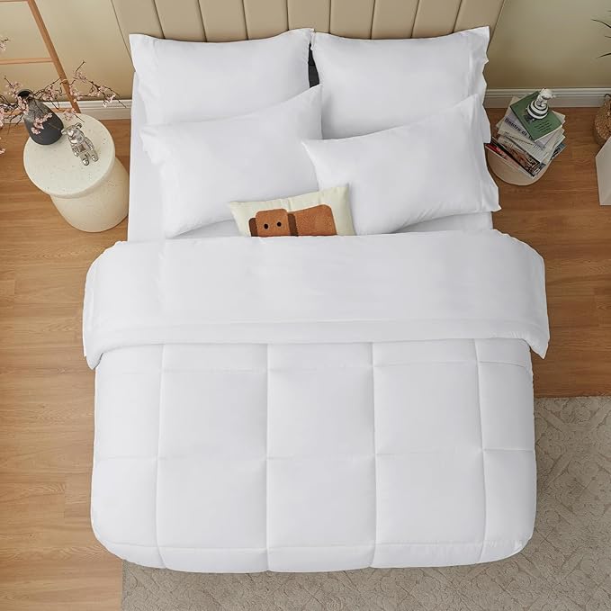 CozyLux Twin XL Comforter Set White, 5 Pieces Twin Extra Long Bed in a Bag for College Dorm, All Season Bedding Set with Stitch Quilted Comforter, Flat Sheet, Fitted Sheet, Pillowcases