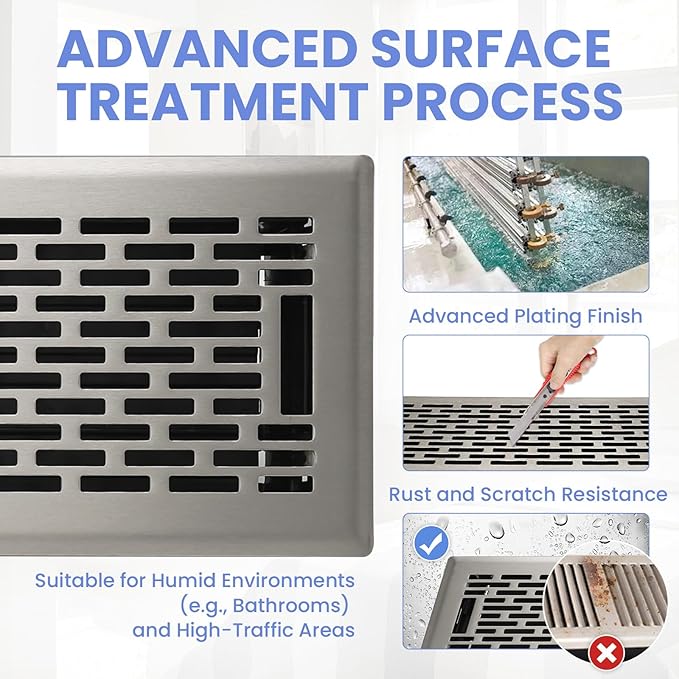 4x14 Inches Heavy Duty Walkable Floor Register - Easy Adjust Air Supply Lever Decorative Floor Vent Covers, Boston Design Vent Covers for Home - Satin Nickel