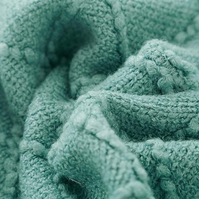 BOURINA Dark Cyan Throw Blanket 50x60 Inches Throw Textured Solid Soft Sofa Couch Decorative Knit Blanket