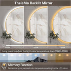 36" Round LED Bathroom Mirror, Wall Mounted Round Backlit Mirror LED Bathroom Vanity Mirror with Lights Fog Free Circle Lighted Mirror with Gold Frame, Smart Light up Mirror 3-Color