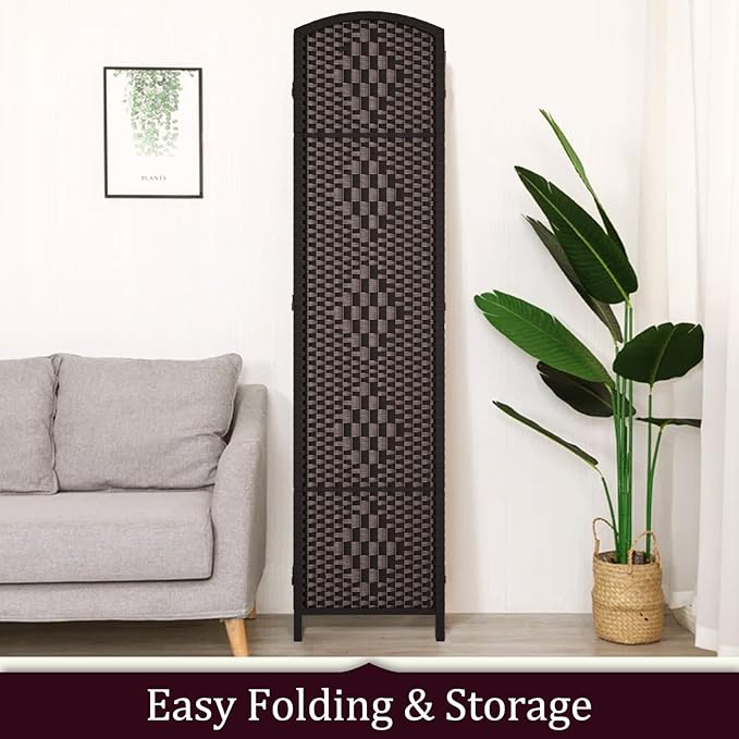 Rose Home Fashion 6 ft Tall Room Divider, Room Dividers and Folding Privacy Screens, 15.7in Privacy Screen 8 Panel Partition Temporary Wall Separation for Private, Dark Coffee