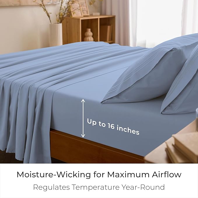 Mellanni Queen Sheets Set - 4 PC Iconic Collection Bedding - Hotel Luxury, Extra Soft, Cooling Bed Sheets - Wrinkle, Fade, Stain Resistant (Queen, Sky Blue)