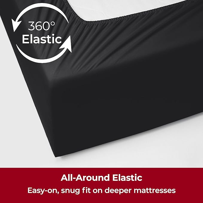 Mellanni Extra Deep Queen Sheets - 4 PC Iconic Collection Bedding - Hotel Luxury, Ultra Soft, Cooling Bed Sheets - Wrinkle, Fade, Stain Resistant (Queen, Black)