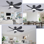 46 Inch Modern Ceiling Fans with Lights, Flush Mount Ceiling Fan with Light and Remote/APP Control, 5 Reversible 6 Speeds Curved Blades, 3 CCT Dimmable Lights for Bedroom, Black