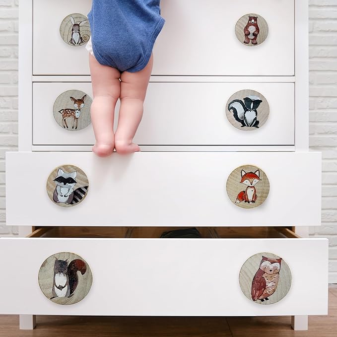 Animal Wood Dresser Cabinet Drawer Knobs Round Unique Decorative Wooden Drawer Knobs for Kids Cabinets (8, Log Color)
