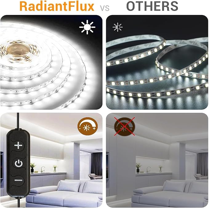 Under Cabinet Lighting Kit Small Led Strip Lights 10 ft White, Dimmable Flexible LED Lights Strip, 180 Leds, Super Bright LED Tape Rope Lights for for Kitchen Cabinets, Shelf, Desk, Counter