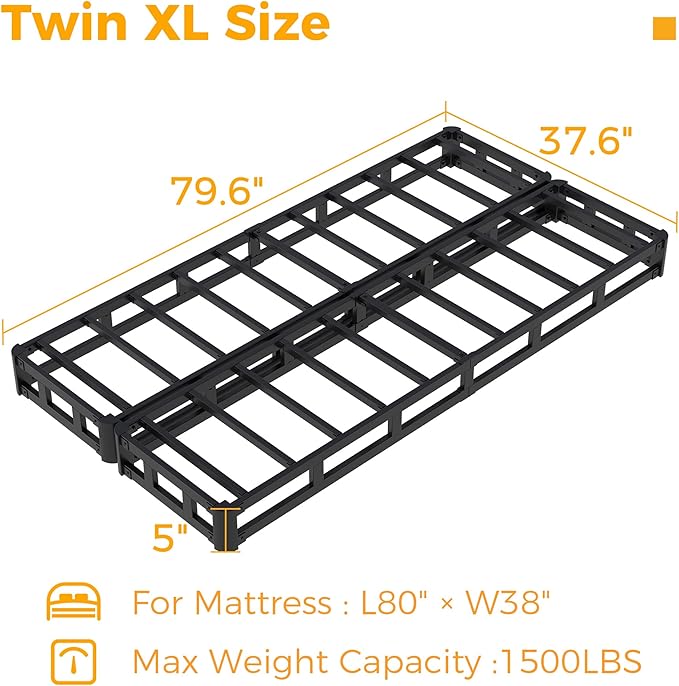 Split Twin XL Box Spring 5 Inch, Easy Assembly Bed Foundation, Heavy Duty Low Profile XL Twin Box Spring with Fabric Cover, Noise Free