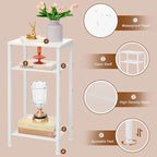 Hoctieon 2-Set 3 Tier End Table, Telephone Table Set of 2, Tall Side Table with Storage Set of 2, Small Nightstand for Small Spaces, Metal Frame, White