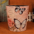 10L/2.64 Gallon Trash Can, Decorative Waste Basket, PU Leather Waste Paper Basket, Waterproof Garbage Can for Bathroom, Bedroom, Office, Kitchen and Living Room - Butterfly and Rose