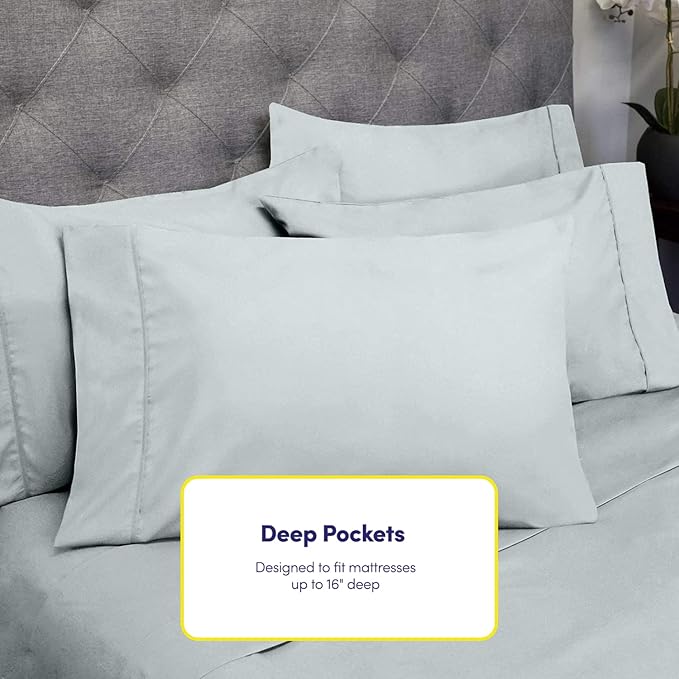 Cal King Size Bed Sheets - 6 Piece 1500 Supreme Collection Fine Brushed Microfiber Deep Pocket California King Sheet Set Bedding - 2 Extra Pillow Cases, Great Value, California King, Porclain Blue