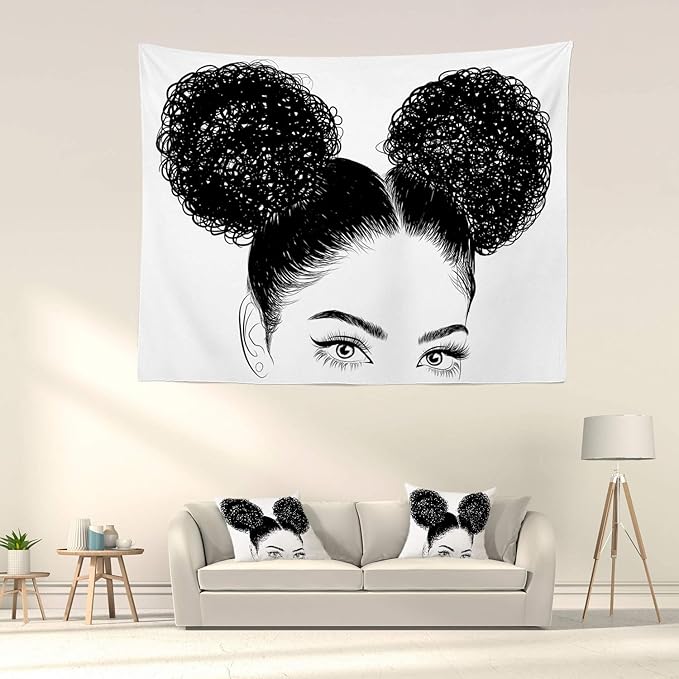 Batmerry Black Woman Afro American Tapestry, Shirt Graphic Hair Girl Beach Towel Hippie Trippy Tapestry Wall Art Meditation Decor for Bedroom Living Room Dorm, 51.2 x 59.1 Inches