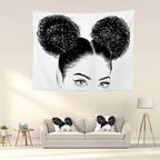 Batmerry Black Woman Afro American Tapestry, Black Woman with Shirt Graphic Tee Visit Hair Afro Girl Picnic Mat Beach Towel Wall Art Decoration for Bedroom Living Room, 39.4 x 59.1 Inches, Black