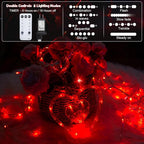 Valentines Day Decor, Red Love Heart String Lights for Bedroom, 12 Hearts 138 LED Fairy Twinkle Lights with Remote, 8 Lighting Modes Connectable Window Lights for Valentine's Day Wedding Home Decor