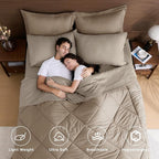 HEVUMYI Khaki & Linen Twin Comforter Set - 5-Piece All Season Bed in a Bag Twin, Ultra Soft Bedding Set with Comforter, Flat Sheet, Fitted Sheet, Pillowcases, Pillow Shams