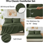 CozyLux King Size Comforter Set Olive Green - 7 Pieces Bed in a Bag King, Luxury Soft Bed Set for All Seasons, Bedding Set with Down Alternative Comforter, Sheets, Pillowcases & Shams