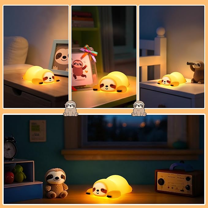 Sloth Night Light, Cute Sloth Gifts for Kids, Dimmable Silicone Animal Nursery Lamp,Adorable Rechargeable Squishy Night Light Touch Lamp for Girls Boys Room Decor